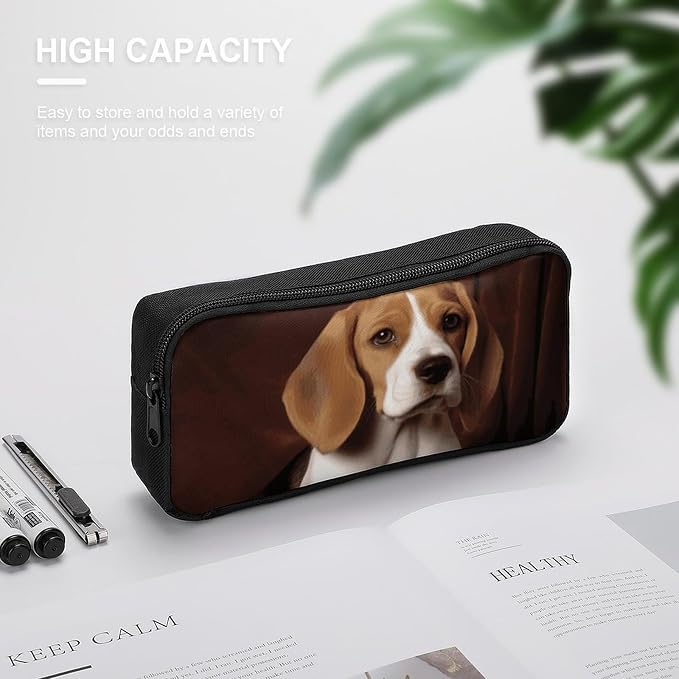 Ovely Pet Dog Beagle Pencil Case Large Capacity Pencil Pouch | Zipper Pencil Bag Aesthetic Coin Pouch Portable Desk Organizer for Office, Travel, Multi-Purpose Makeup Bag for Adults