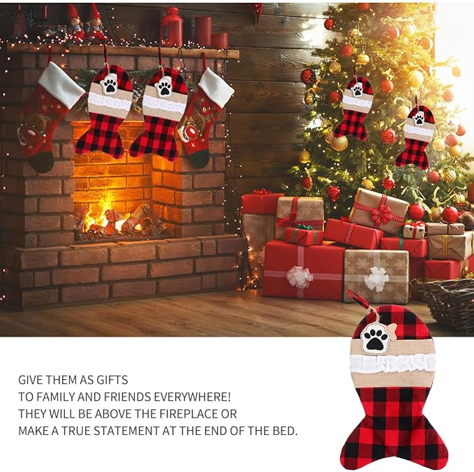 VILLCASE Christmas Pet Stocking Gift Bag Cloth Decorative Storage Pouch | Exquisite Lovely Design, Multi-purpose Use for Decorating Trees and Restaurants, Practical Holiday Storage