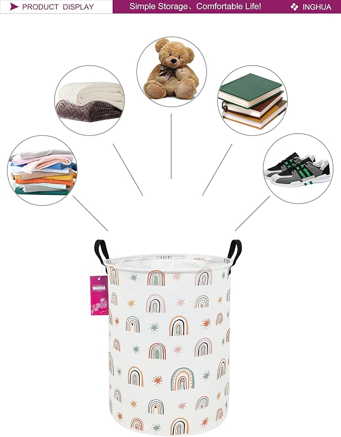 Rainbow Fabric Storage Bin Nursery Organizer Basket | Organizer Bin Dirty Clothes Collapsible Waterproof for College Dorms, Boys and Girls Bedroom,Bathroom
