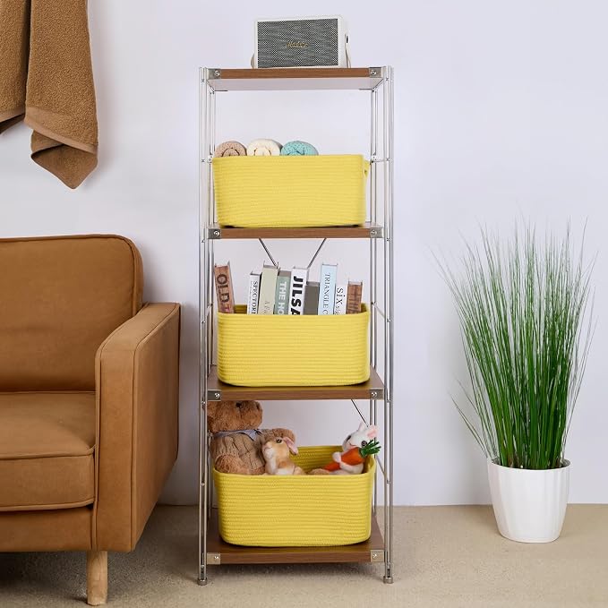 MiniArk Large Storage Baskets for Shelves, 17 x 13 x 7.5” Closet Organizers Bins for Clothes Blanket Towels, Baby Nursery, Toy Baskets Box, Woven Rope Baskets, 3 Packs Yellow