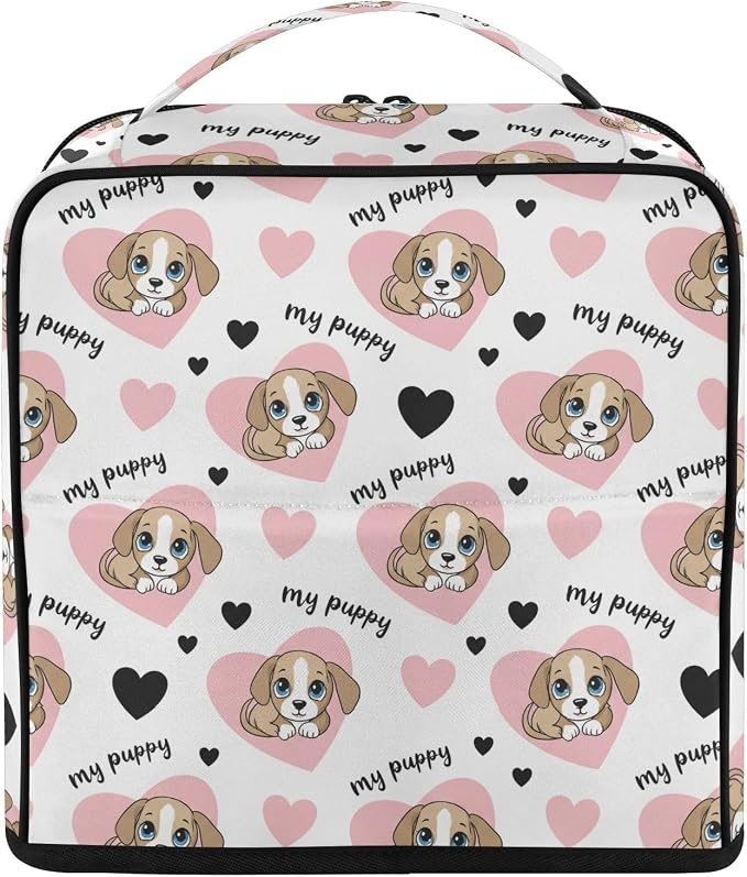 MCHIVER Pets Puppy Makeup Bag Travel Makeup Bag for Women | Stand-Up Large Makeup Bag Organizer with Handle and Divider for Travel Accessories, 10x4.1x9.6 In