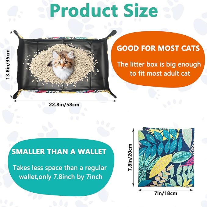 BNOSDM Travel Litter Box for Cats Foldable Litter Boxes Kit Portable Litterbox with Scoop Bowl Waterproof & Non-Stick for Hotels, Outings, Temporary Stays, Car, Plane (22.8x22.8x3.15in)