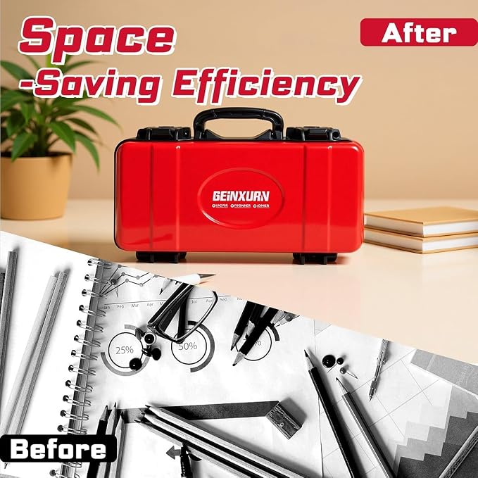 Geinxurn 2 Pieces Metal 11 Inches Steel Portable Tool Box Organizer Red & Black, Durable ABS Tool Storage with Plastic Handle and Double-Buckles