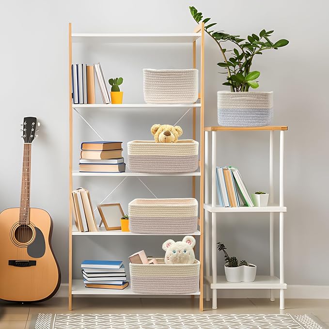 COMFY-HOMI 13" x 8.5" x 5.1" Storage Baskets for Organizing | Cotton Rope Woven Basket | Toy Storage Bin Box | Basket for Shelves, Closet Organizer Bin, Decorative Closet Shelf, 1 Pack