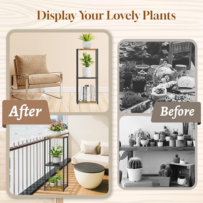 KMOTASUO 3 Tier Metal Plant Stand Tall for Indoor Outdoor Corner | Heavy Duty Flower Holder Rack, Modern Vertical Iron Shelf for Patio Bathroom Office Garden