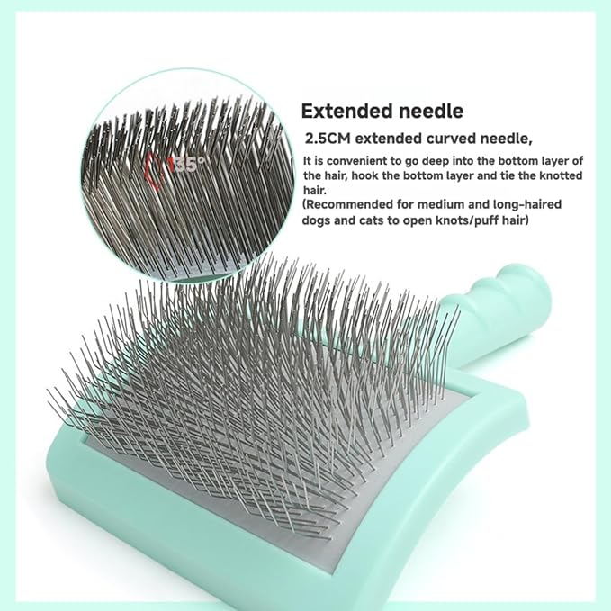 Professional Dog Slicker Brush for Poodles, Goldendoodles & Long-Haired Dogs – 25mm Extra Long Pins, Gentle Dematting & Detangling Tool for Thick Curly Coats, Non-Slip Ergonomic Handle (green, S)