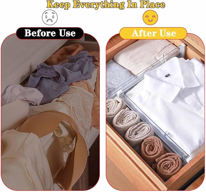 Drawer Dividers for Clothes,3.15" High 11.34"-19.69"(4pcs, white‌) | Adjustable Expandable Dresser Drawer Organizer, Clear Plastic Separators for Dresser, Baby Clothing