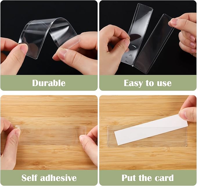 60 Pack 1.2" x 4.3" Self Adhesive Label Holders with 60Pcs Paper Label Inserts, Shelf Tag Label Holder Clear Pockets for Bookshelf Mailbox Shelves Storage Bins | PVC clear pockets, removable adhesive, fits shelves bins mailboxes, protects labels from d...