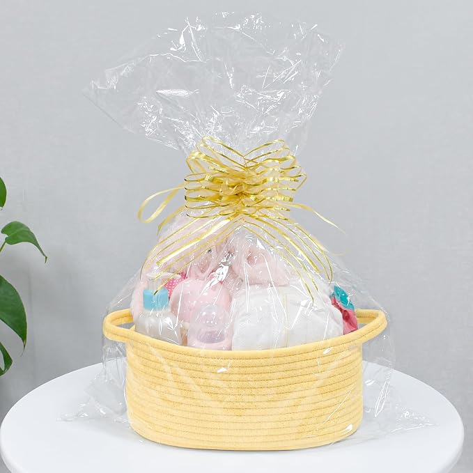 ABenkle Small Basket with Handles, Boho Decorative Rope Woven Dog Cat Toy Storage Bin Shelf Storage Organizer, Easter Christmas Gift Basket, 12"x8"x5"