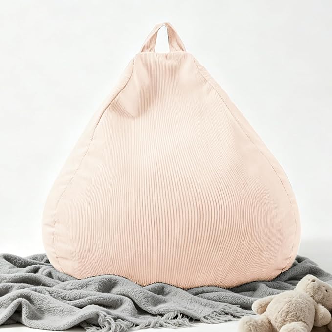 LPMOERA Stuffed Animal Storage Soft Bean Bag Chair Cover No Filler Beige | Skin-Friendly,Portable,Wide Easy-Load Opening,Hidden Zipper,Decorative Organizer