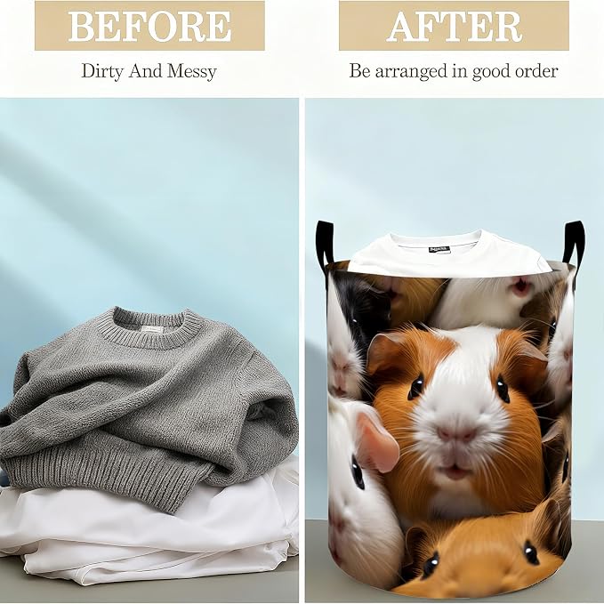 Guinea Pig Laundry Basket Hamper for Boys Girls Kids Adults, Foldable Waterproof Oxford Clothes Storage Bin, Cute Pet Organizer for Bedroom Bathroom Room Decor 19.7"x15.8"