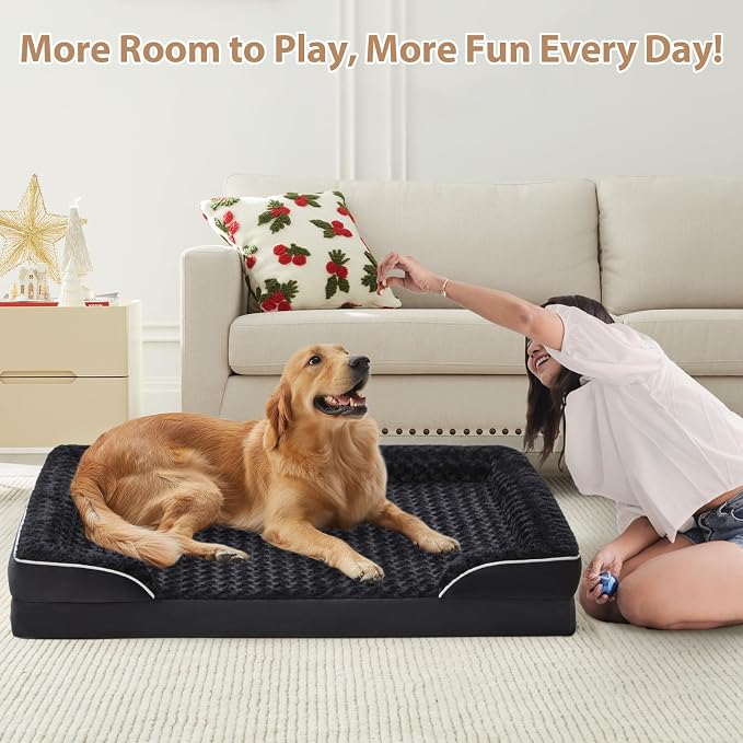 WNPETHOME Orthopedic Washable XL Dog Bed for Senior Dog Cozy Sleep | Extra Large Waterproof Big Soft Dog Couch Sofa Bed for Dogs Relax with Removable Cover Supportive Pet Bed Black 42x30 Inch