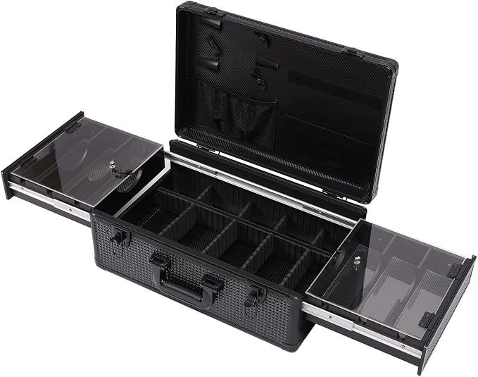 Barber Case, Professional Barber Organizer Case, Clipper Storage Suitcase, Aluminum Hard Shell Tool Box, Dustproof Clear Cap, Hair Stylist Pet Grooming Salon Travel Kit Organizer 17.13