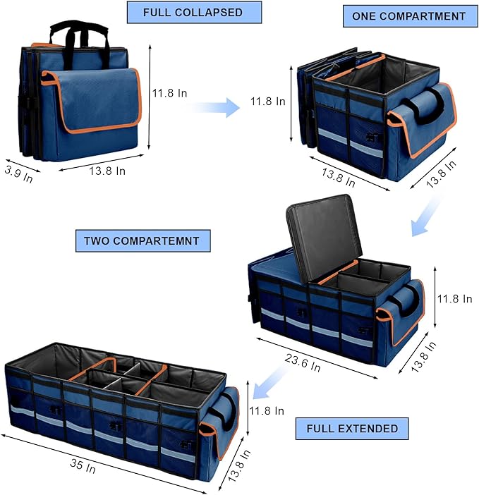 GDNasist Car Trunk Organizer and Storage with Removable Leakproof Cooler Bag, 6 Removable Dividers for Custom Space, Collapsible Trunk Storage with Non Slip Bottom, Foldable Cover for SUV, Jeep, MPVs | Collapsible Trunk Organizers with Lid & Removable ...