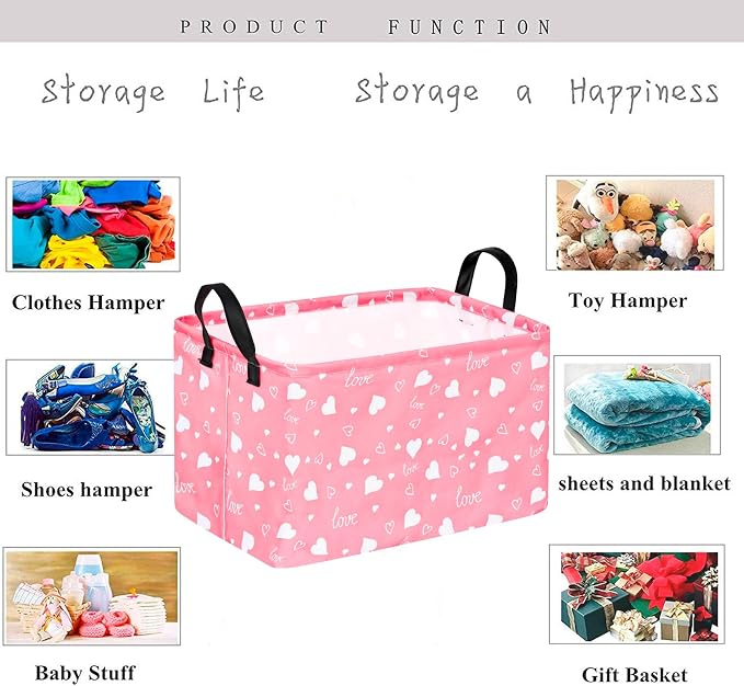 Kid Storage Basket Gift Shelf Basket Toy Storage Bin, Nursery Basket Organizer Box for With Handles for Room Deco Heart Pattern Valentine's Storage Basket