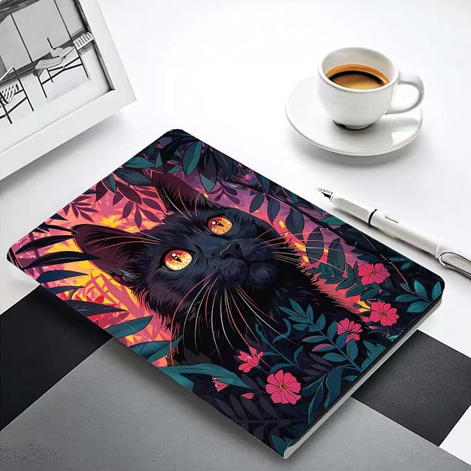 for Samsung Galaxy Tab S9 Plus/S9 FE Plus 5G 12.4 Inch 2023 Tablet Case,Premium Leather Folio Stand Auto Wake/Sleep,Multiple Viewing Stand,Black Cat Grass