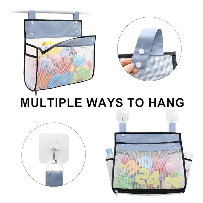 Muchufn Bath Toy Organizer Multiple Ways to Hang | Extra Large Opening Bathroom Toy Holder, Bottom Zipper Bathtub Toy Storage Bag (Black)