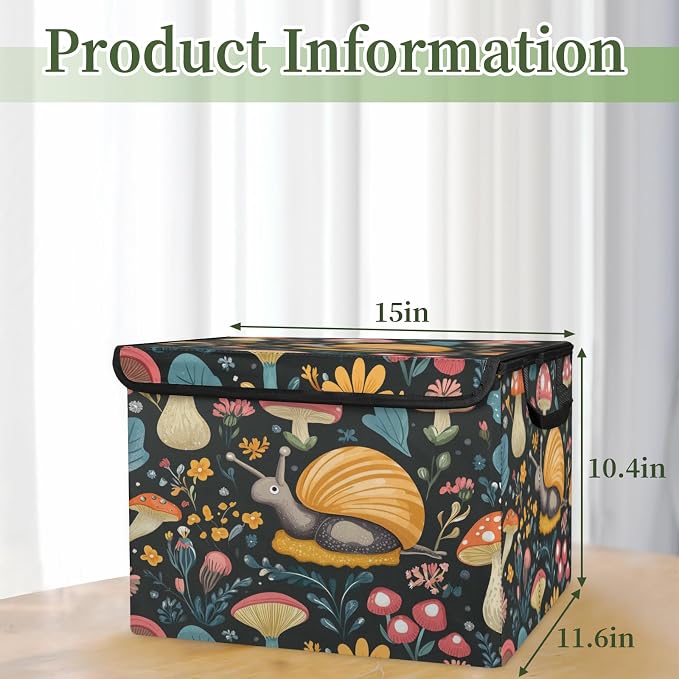 Snail Storage Bins with Lids, Boho Mushroom Foldable Storage Boxes with Carrying Handle Organizer Containers Baskets Cube for Home Bedroom Closet