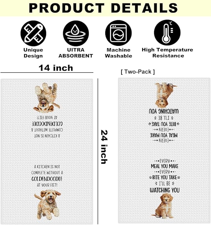 2PCs Goldendoodle Dog Kitchen Towels, Goldendoodle Gifts Hand Towels, Gifts for Golden Doodle Lovers Dish Towel Dishcloths Tea Towel for Kitchen Bathroom Decor, Gift for Women Mom, 14x24 Inch