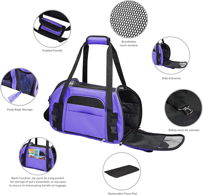 Jespet Airline Approved Soft-Sided Kennel Pet Carrier Travel Handbag | Lightweight, Foldable, Portable, Built-In Safety Leash, Luggage Sleeve, for Cats & Small Dogs, for Indoor & Outdoor