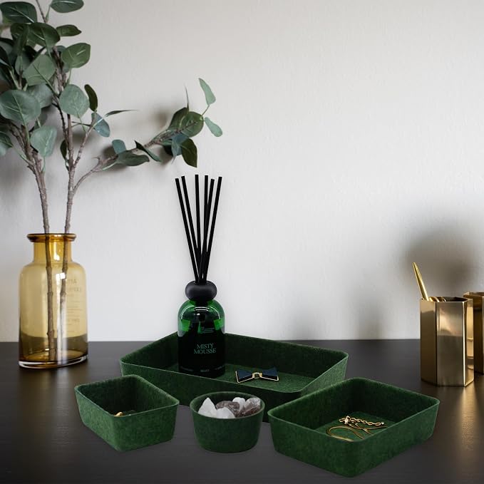 Welaxy Felt Desk Drawer Organizer Tray 7pc Storage Bin Minimal Forest Green