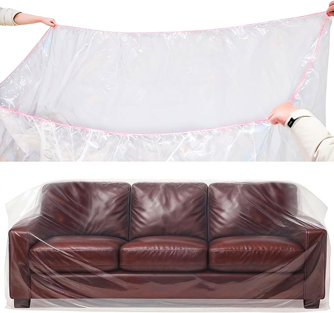 Plastic Couch Cover Furniture Cover with Elastic Band, Clear Sofa Cover Protector for Moving and Storage, Waterproof & Dustproof Moving Bags for Couch Slipcover 92W x 42D x 42H Inches (Sofa)