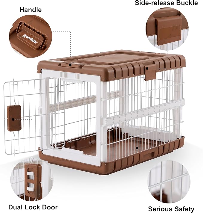 ZOMISIA Collapsible Dog Crate for Dogs - 28" L Heavy Duty Dog Kennel No Tools Required with 4 Sides Steel Foldable Cage for Dogs Indoor, Portable Carrier with 2 Smooth Wheels, Woodgrain