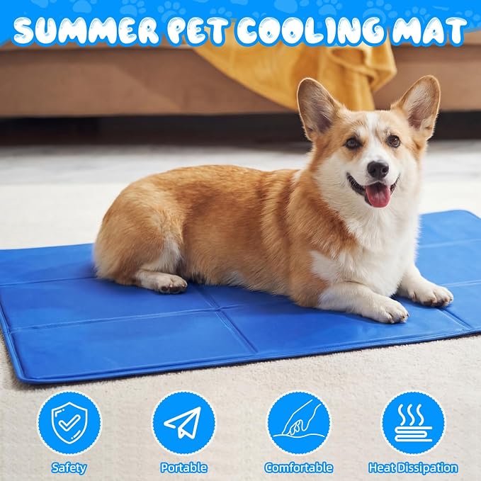 Drydiet 4 Pack Dog Cooling Mat - 47'' X 27'' Solid Gel Self Cooling Mat with Storage Bag Pressure Activated No Refrigeration or Electricity Needed Pet Pad for Dogs & Cats Kennels, Crates, Beds