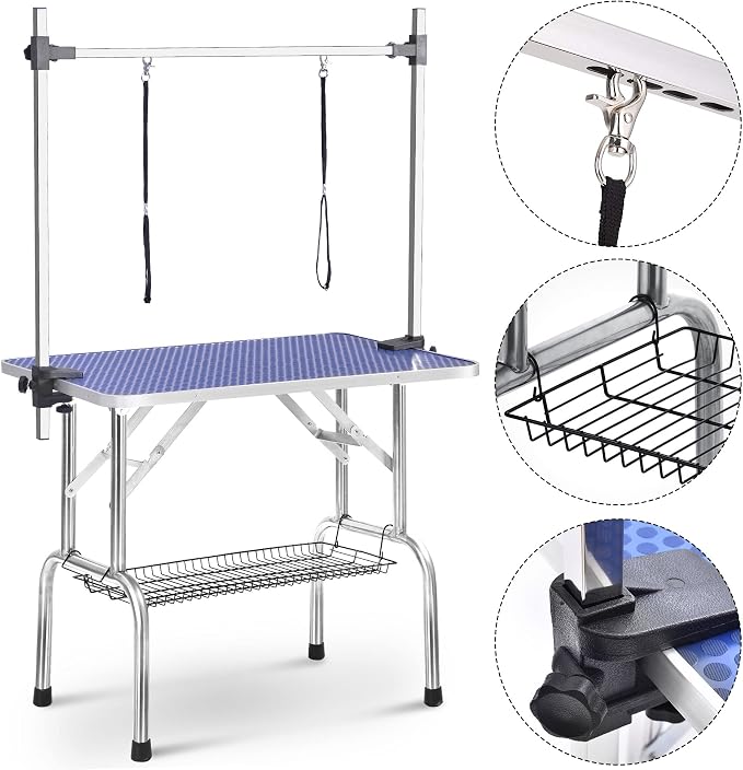 Professional 46" Adjustable Pet Grooming Table Heavy Duty with Arm & Nosse & Mesh Tray for Large Dog Cat Shower Table Bath Station, Maximum Capacity Up to 330 LBS (46 inch)