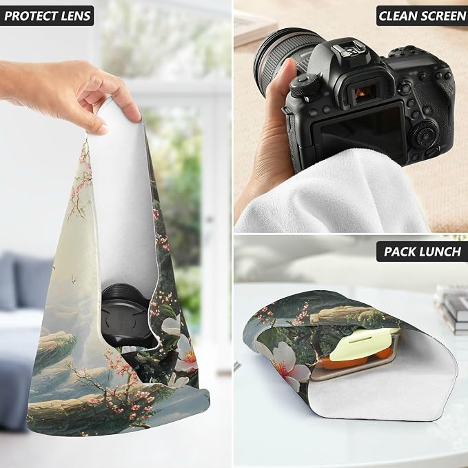 JIPONI Peach Blossom Magic Makeup Bag, Self-Adhesive Magic Wrap Cloth, Portable Cosmetic Organizer, Camera Lens Protector, Travel Storage for Beauty Essentials, 17.7"x17.7"