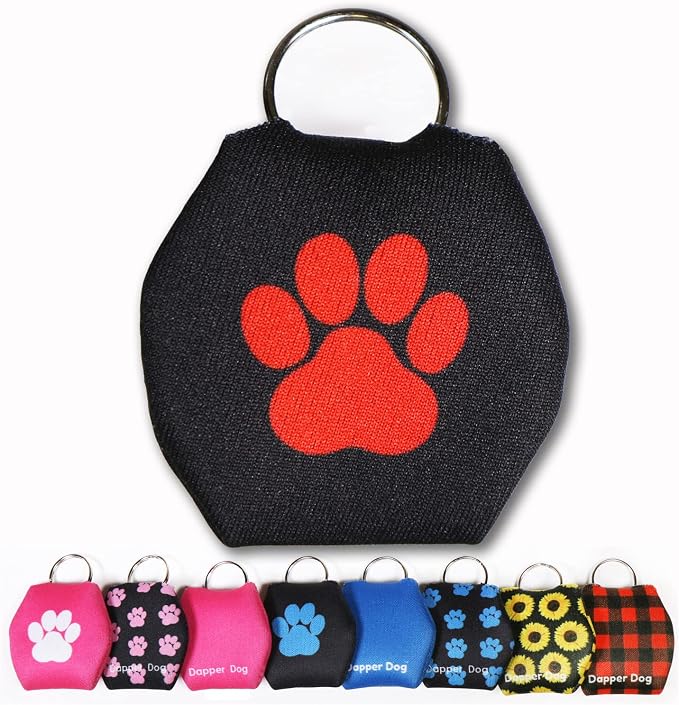 Dapper Dog - Dog Tag Silencer with Tag Ring (Black with Red Paw Print)