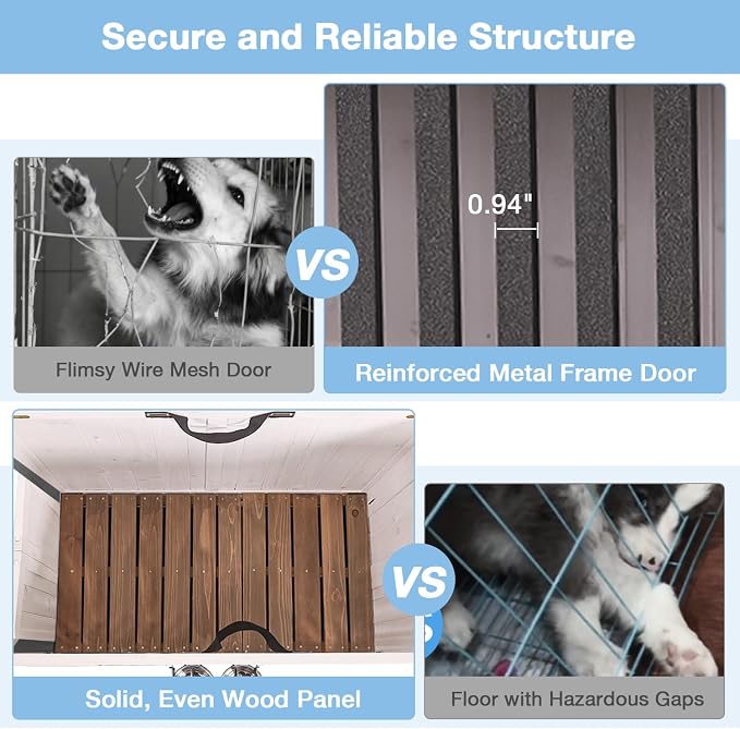 Large Dog Crate Furniture with Bowl for Travel Foldable Dog Crate with Chew-Proof Design Pull-Out Tray Carrying Puppy Cage Crates for Dogs Indoor (White)