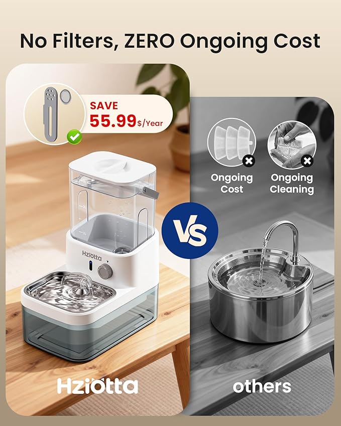 Wastewater Separation Cat Water Fountain No Filter, Stainless Steel Pet Water Fountain with Radar Sensing, Wireless Cat Fountains for Drinking, No Pump, Totally 5.7L, 30db Low Noise