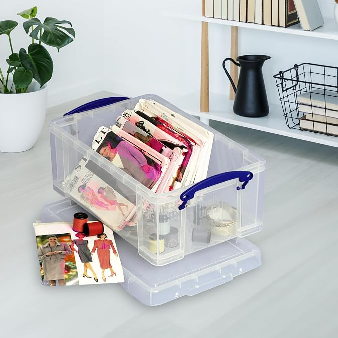 Really Useful Box Stackable 9 Liter Plastic Storage Container, 5 Pack | Bin with Snap Lid & Built-In Clip Lock Handles for Home & Office Organization