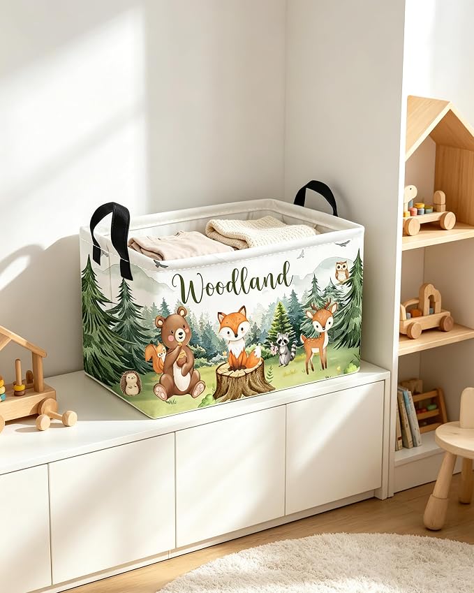 Essme Rectangular Animal Basket,Kids Storage Bins Organizer with Handles for Girls Room Decor, Gift Basket,Shelf Basket.(Tree Animal)
