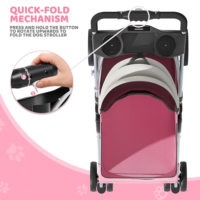 Magshion 3-in-1 Foldable Pet Stroller for Small to Medium Dogs and Cats | Dog Travel Jogger with Detachable Carrier, Cup Holder & Storage Basket, For Small/Medium Dogs & Cats Up to 33 lbs