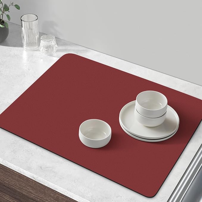 Coffee Mat Super Absorbent Dish Drying Mat Coffee Bar Mat 16"x 24", Red
