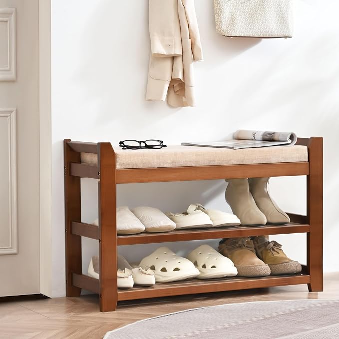 PETKABOO Shoe Rack Bench with Cushion, Shoe Rack for Front Door Entrance, Shoe Bench with Storage for Entryway Hallway Bedroom Living Room