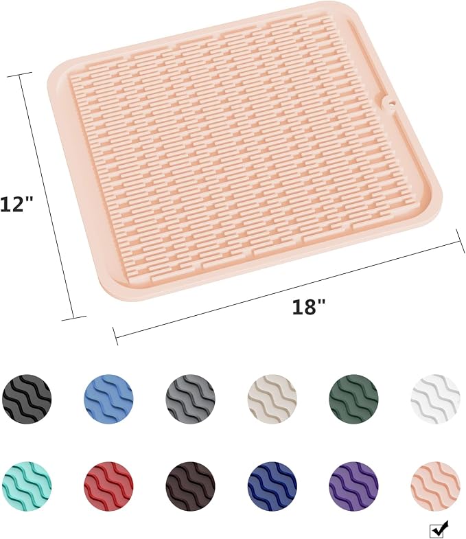 ZLR Oversized Silicone Dish Drying Mat for Kitchen, 16"x18", Peach Pink | Family-Size Drainboard for Pots & Pans, Thick 4mm No-Curl, Heat-Resistant Trivet to 450°F, Non-Slip, Rolls to Store