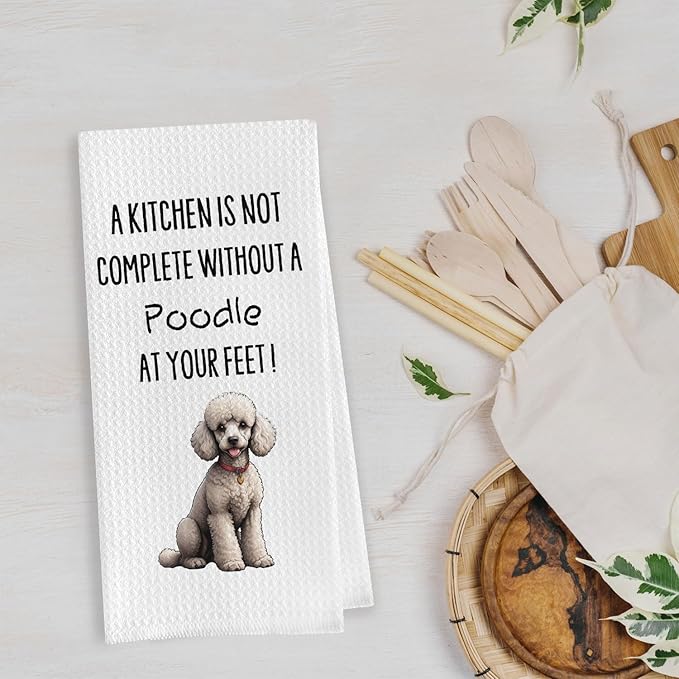 Funny Poodle Dish Towels - Poodle Gifts Decorative Waffle Weave Kitchen Towels, Hand Towel Tea Towel (16×24 Inches)
