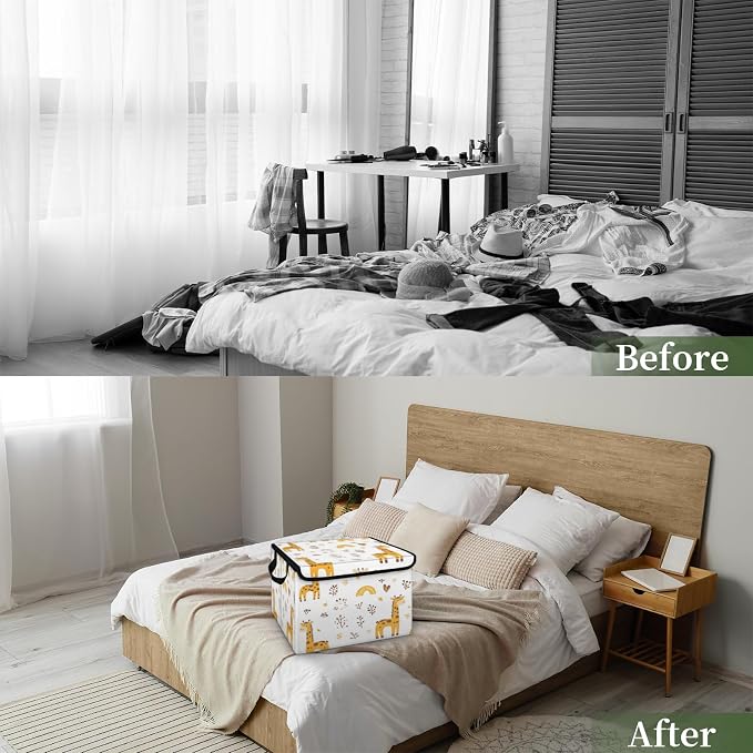 Cute Giraffe Storage Bins with Lids, Wildflower Foldable Storage Boxes with Carrying Handle Organizer Containers Baskets Cube for Home Bedroom Closet