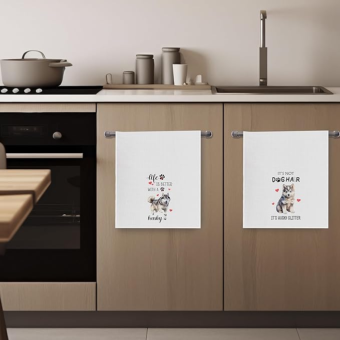 Gqtt Husky Gifts Waffle Weave Kitchen Towels - Funny Husky Hand Tea Towels, Set of 2 (1624 Inches)