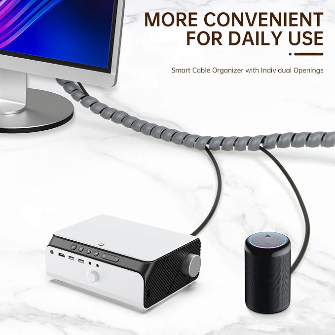 Spiral Cable Wrap, 10ft Cable Sleeves for Cords, Flexible Cable Management Sleeve for Computer, Power, Audio & Video Cords (Grey, 3/8")