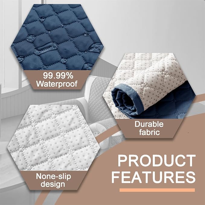 Water-Resistant Sofa Armrest and Headrest Covers with Side Pocket | Keep remotes close quilted polyester helps guard against wear, pet scratches, and kids' messes silicone backing adds grip