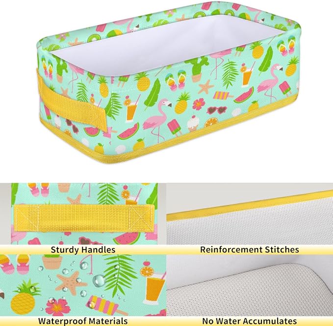 Summer Flamingo Fruits Bathroom Storage Basket, Foldable with Handle Open Countertop Paper Towel Decorative Box, Toilet Tank Top Shelf Baskets for Home Closet Bedroom Living Room O