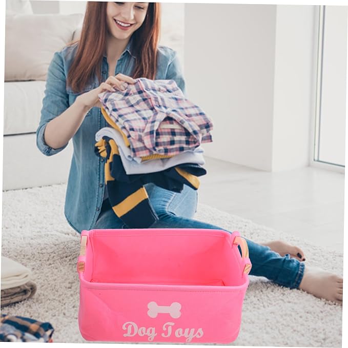 Felt Storage Organizer Basket with Handles for Clothing and Pet Plaything | Desktop Organizing, Countertop Use, Space Saving, Multi-Purpose Design, Fresh Elegant Style, Red Color