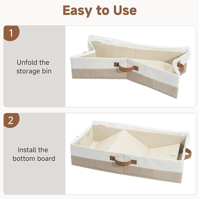 StorageWorks 5 Inch Low Profile Under Bed Storage Containers with Clear Lid | Reinforced Structure, Resists Sagging, Handles & Label Holder, Foldable Stackable Closet Storage for Clothes, Blankets, Toys