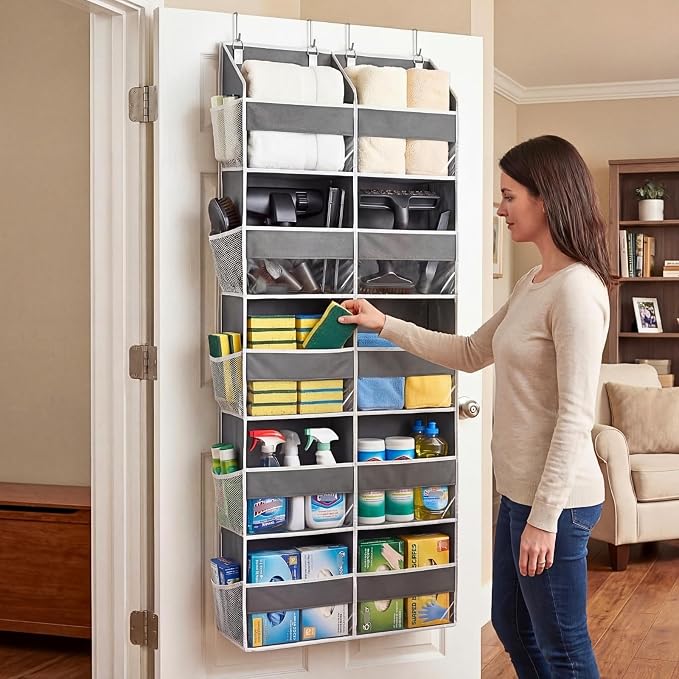 5-Tier Over Door Organizer, 10-Compartment Wide Storage Rack | 20" wide, 80 lbs for heavy family use, 10 side pockets, fits doors for closet, nursery, entryway, dorm, RV, laundry room