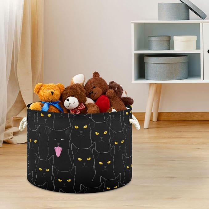 DOMIKING Large Storage Basket for Toys Cute Black Cats Print Storage Bin Box Laundry Basket for Nursery Room Home Decor, Pet Toy, Blankets