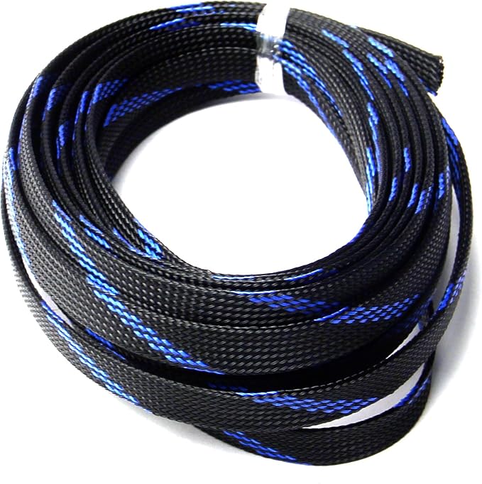 Jutagoss PET Expandable Braided Cable Sleeve, 16.4ft - 1/2 inch Black Blue Cable Management Sleeve, Wire Loom Tube Cord Protector for USB Cable, Power Cord, Audio Video and More, 1Pc